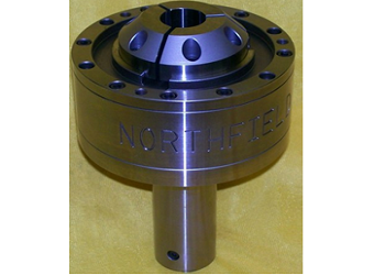 Special 5 inche diameter diaphragm chuck with morse taper number three female bore for locators